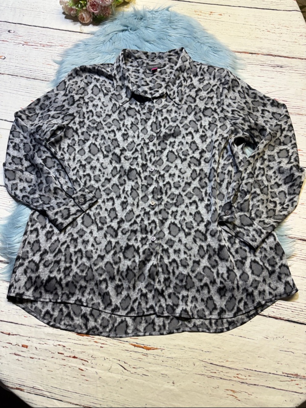Vince Camuto Gray & Black Leopard Print Button-Down Shirt sz XL